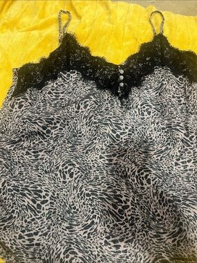 Maurices Black Lace Trim Animal Print Cami